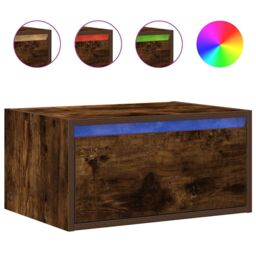 Berkfield Home Wall-mounted Bedside Cabinet with LED Lights Smoked Oak in Brown - thumbnail 2