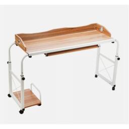 Nordara Overbed Table Height Adjustable Mobile Desk with Laptop Cart & Wheels in Brown - Size: 0.5m x 1m - thumbnail 3