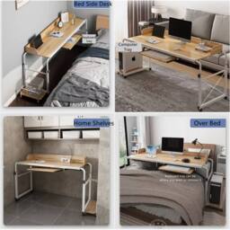 Nordara Overbed Table Height Adjustable Mobile Desk with Laptop Cart & Wheels in Brown - Size: 0.5m x 1m - thumbnail 5
