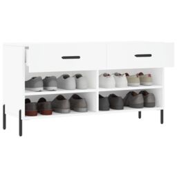 Berkfield Home Shoe Bench White 102x35x55 cm Engineered Wood - Size: 102 x 35 x 55 cm - thumbnail 4