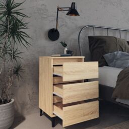 Berkfield Home Bed Cabinet with Metal Legs Sonoma Oak 40x35x69 cm in Brown - Size: 40 x 35 x 69 cm - thumbnail 3