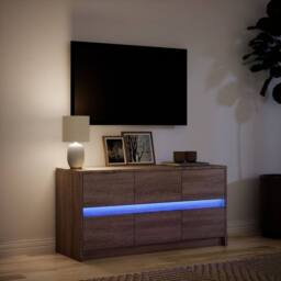 Berkfield Home TV Cabinet with LED Brown Oak 100x34x50 cm Engineered Wood - Size: 100 x 34 x 50 cm - thumbnail 5
