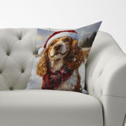 Warren Reed - Designer Snowy Christmas Cocker Spaniel Cushion in Brown - Size: 45 cm x 45 cm - thumbnail 3