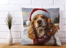 Warren Reed - Designer Snowy Christmas Cocker Spaniel Cushion in Brown - Size: 45 cm x 45 cm - thumbnail 2