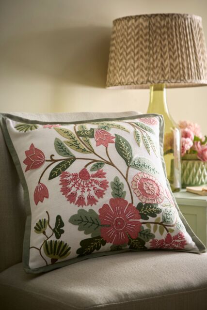 Appletree 'Aurelia' Embroidered Floral Filled Cushion in Green - Size: 43 cm x 43 cm - image 1