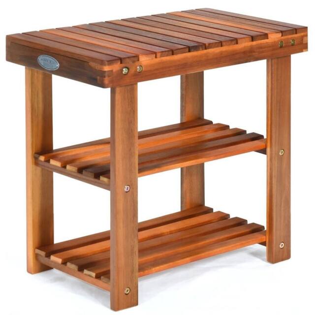 VOGREX Acacia Wood Shoe Rack Bench, 50×28×45cm in Brown - image 1