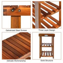 VOGREX Acacia Wood Shoe Rack Bench, 50×28×45cm in Brown - thumbnail 6