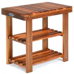 VOGREX Acacia Wood Shoe Rack Bench, 50×28×45cm in Brown - thumbnail 1