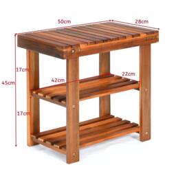 VOGREX Acacia Wood Shoe Rack Bench, 50×28×45cm in Brown - thumbnail 2