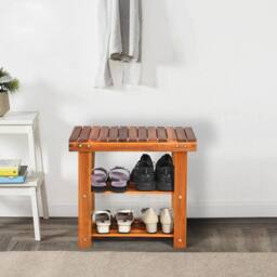 VOGREX Acacia Wood Shoe Rack Bench, 50×28×45cm in Brown - thumbnail 4