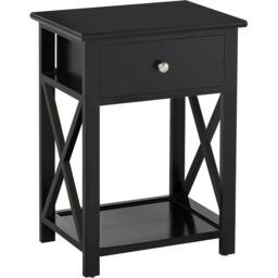 VOGREX Black Wood Side End Table Drawer Storage Nightstand 40cm