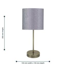 First Choice Lighting Set of 2 Antique Brass Stick Table Lamps with Grey Glitter Shades in Bronze - thumbnail 7