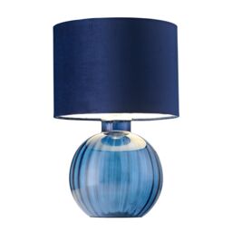 Happy Homewares Contemporary Ribbed Glass Table Lamp with Velvet Fabric Shade in Midnight - thumbnail 2