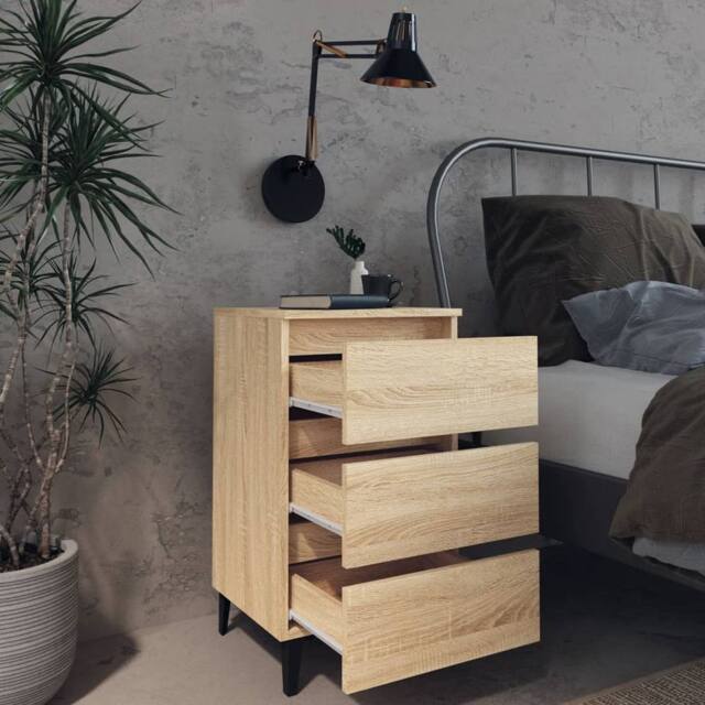 Berkfield Home Sturdy Bed Cabinet with Metal Legs Sonoma Oak 40x35x69 cm in Light Brown - Size: 40 x 35 x 69 cm - image 1