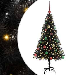 Berkfield Home Christmas Tree with 150 LEDs with Stand Black 150 cm PVC - thumbnail 2