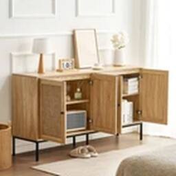 EONLION Rattan Cabinet Storage with 4 Magnetic Doors & Adjustable Shelves in Natural - thumbnail 4