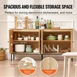 EONLION Rattan Cabinet Storage with 4 Magnetic Doors & Adjustable Shelves in Natural - thumbnail 3