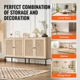 EONLION Rattan Cabinet Storage with 4 Magnetic Doors & Adjustable Shelves in Natural - thumbnail 2