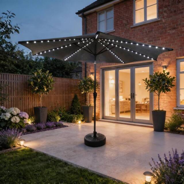Home Source 3m Round Garden Parasol Patio Sun Shade Canopy Umbrella Crank Tilt in Grey - image 1