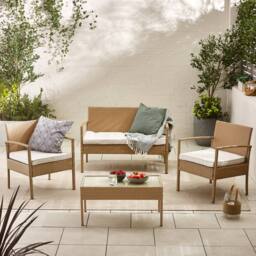 FurnitureboxUK Porto Grey PE Rattan Outdoor Garden 4 Seat Coffee Table & Chairs Set, 2 Chairs 2 Seater Garden Bench in Beige - thumbnail 2