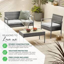 FurnitureboxUK Porto Grey PE Rattan Outdoor Garden 4 Seat Coffee Table & Chairs Set, 2 Chairs 2 Seater Garden Bench in Beige - thumbnail 9