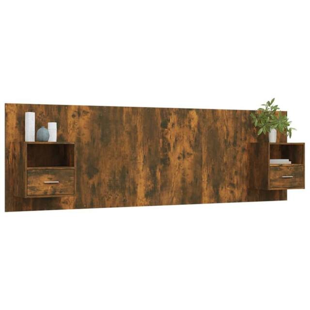 Berkfield Home Classic Bed Headboard with Cabinets Smoked Oak Engineered Wood in Brown - image 1