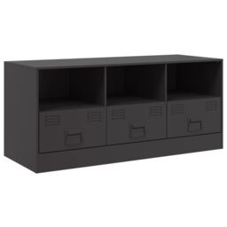 Berkfield Home TV Cabinet Black 99x39x44 cm Steel - Size: 99 x 39 x 44 cm - thumbnail 2