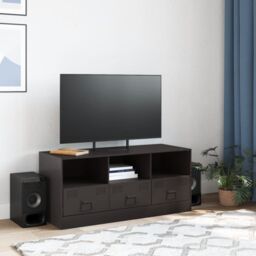 Berkfield Home TV Cabinet Black 99x39x44 cm Steel - Size: 99 x 39 x 44 cm - thumbnail 3
