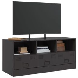 Berkfield Home TV Cabinet Black 99x39x44 cm Steel - Size: 99 x 39 x 44 cm - thumbnail 4