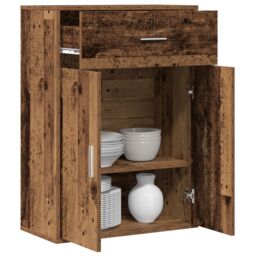 Berkfield Home Sideboard with Drawer with Shelf with Storage with Door Old wood Engineered wood in Brown - thumbnail 3