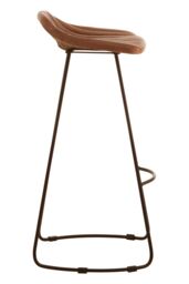 Orsina Light Brown Leather Bar Stool With Footrest, Leather Seat & Sculptural Silhouette, Slim Black Iron Legs - thumbnail 3
