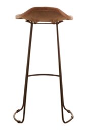 Orsina Light Brown Leather Bar Stool With Footrest, Leather Seat & Sculptural Silhouette, Slim Black Iron Legs - thumbnail 2