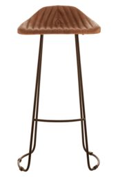Orsina Light Brown Leather Bar Stool With Footrest, Leather Seat & Sculptural Silhouette, Slim Black Iron Legs - thumbnail 4