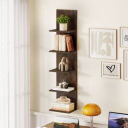 Costway 5-Tier Wall Shelves Wooden Wall-Mounted Organizer for Bedroom in Brown - thumbnail 3