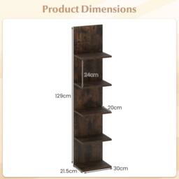 Costway 5-Tier Wall Shelves Wooden Wall-Mounted Organizer for Bedroom in Brown - thumbnail 2