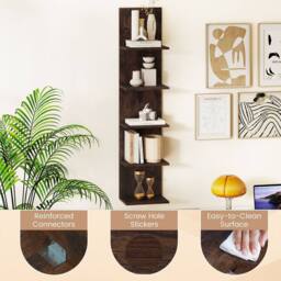Costway 5-Tier Wall Shelves Wooden Wall-Mounted Organizer for Bedroom in Brown - thumbnail 5