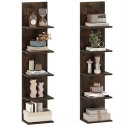 Costway 5-Tier Wall Shelves Wooden Wall-Mounted Organizer for Bedroom in Brown - thumbnail 7