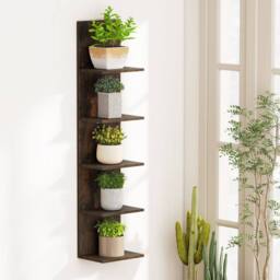 Costway 5-Tier Wall Shelves Wooden Wall-Mounted Organizer for Bedroom in Brown - thumbnail 9