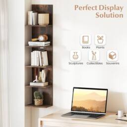 Costway 5-Tier Wall Shelves Wooden Wall-Mounted Organizer for Bedroom in Brown - thumbnail 4