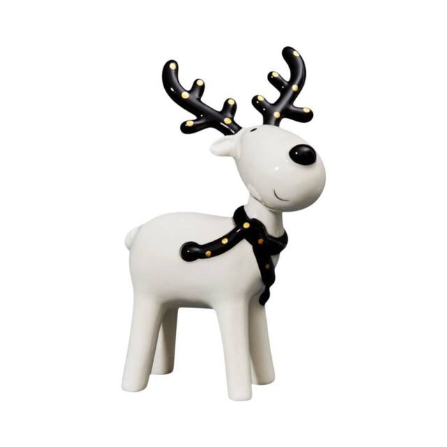 Four Candle Black & White Ceramic Christmas Deer with Gold Detail - image 1