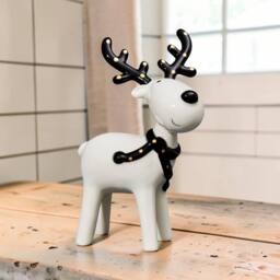 Four Candle Black & White Ceramic Christmas Deer with Gold Detail - thumbnail 2