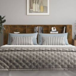 Berkfield Home Headboard Cabinet Smoked Oak 220x18.5x104.5 cm in Brown - thumbnail 3