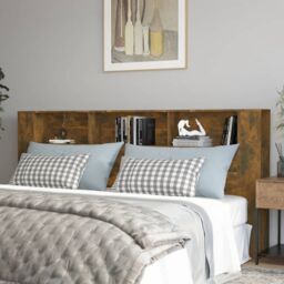 Berkfield Home Headboard Cabinet Smoked Oak 220x18.5x104.5 cm in Brown - thumbnail 1
