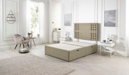 Somnior Flexby Linen Fabric Side Opening Ottoman Bed With Headboard in Brown - Size: Small Double - thumbnail 2