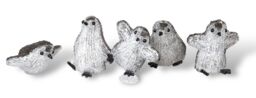 Netagon Christmas Festive Set of 5 Acrylic Outdoor & Indoor Battery Operated Penguins With Timer in White