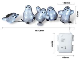 Netagon Christmas Festive Set of 5 Acrylic Outdoor & Indoor Battery Operated Penguins With Timer in White - thumbnail 2