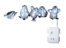 Netagon Christmas Festive Set of 5 Acrylic Outdoor & Indoor Battery Operated Penguins With Timer in White - thumbnail 7