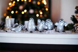 Netagon Christmas Festive Set of 5 Acrylic Outdoor & Indoor Battery Operated Penguins With Timer in White - thumbnail 3