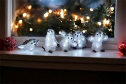 Netagon Christmas Festive Set of 5 Acrylic Outdoor & Indoor Battery Operated Penguins With Timer in White - thumbnail 5