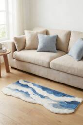 Living and Home Ocean Wave Area Rug with Non-Slip Backing in Blue - Size: 50 cm x 120 cm - thumbnail 2